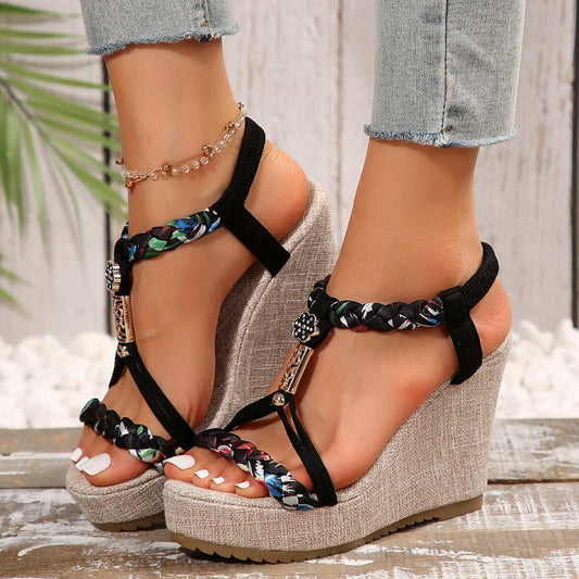 Women's Open Toe Fabric Woven Strappy Platform Sandals