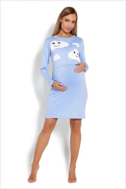 Cloud Motif Maternity Nightgown Fashion Style PeeKaBoo