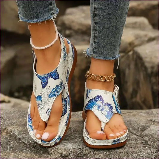 Ladies Anke Buckle Casual Wedge Sandals with Butterflies