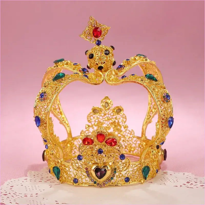 Stunning Crystal Queen Crown with colorful gemstones for women pageants and weddings.