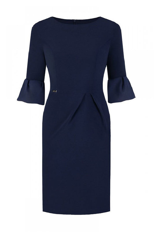 Plus Size Jersa Dress: Simple Style, 3/4 Sleeve & Frill Dress Jersa navy blue 36