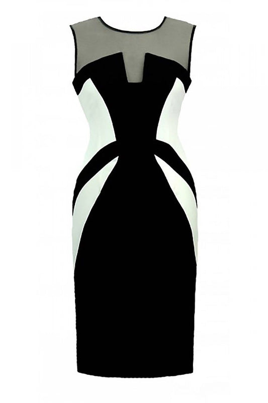 Jersa Fitted Cocktail Dress | Elegant Mesh Neckline Design Dress Jersa black 36