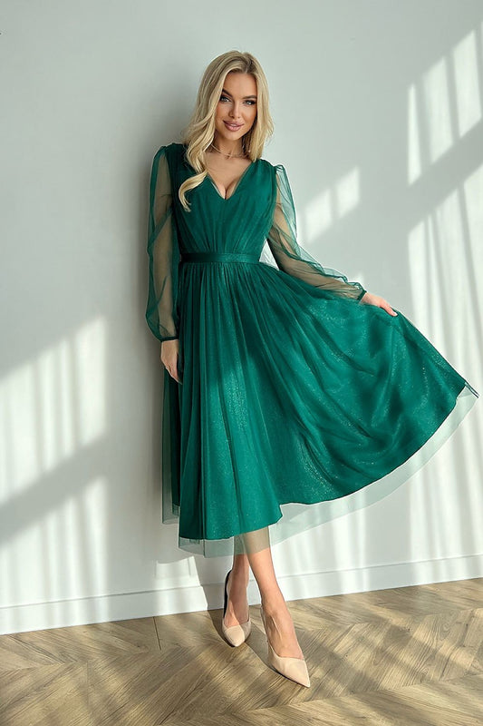 Bicotone Evening Midi Dress | Chic Layered Skirt & Feminine Style Dress Bicotone