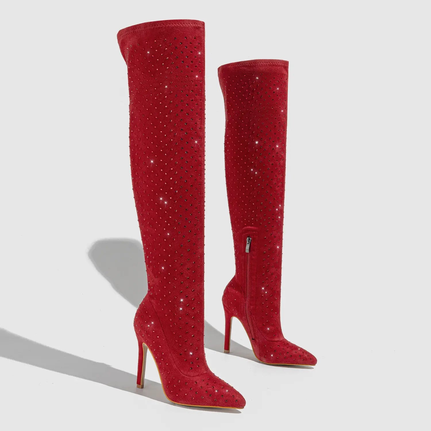 Pointed Toe Diamond Sequin Stiletto Boots for a Glam Look