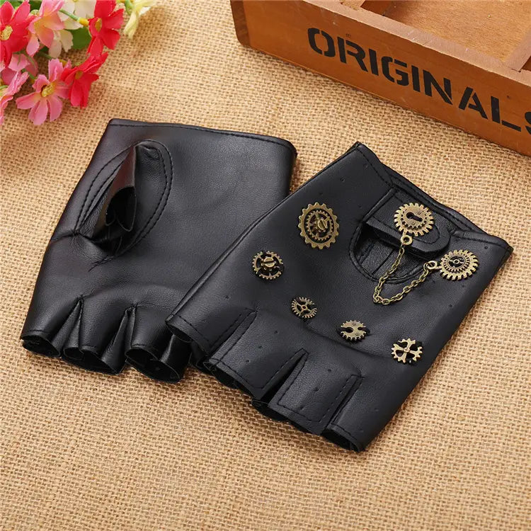 Steampunk Gloves with Industrial Gear Chain Detail