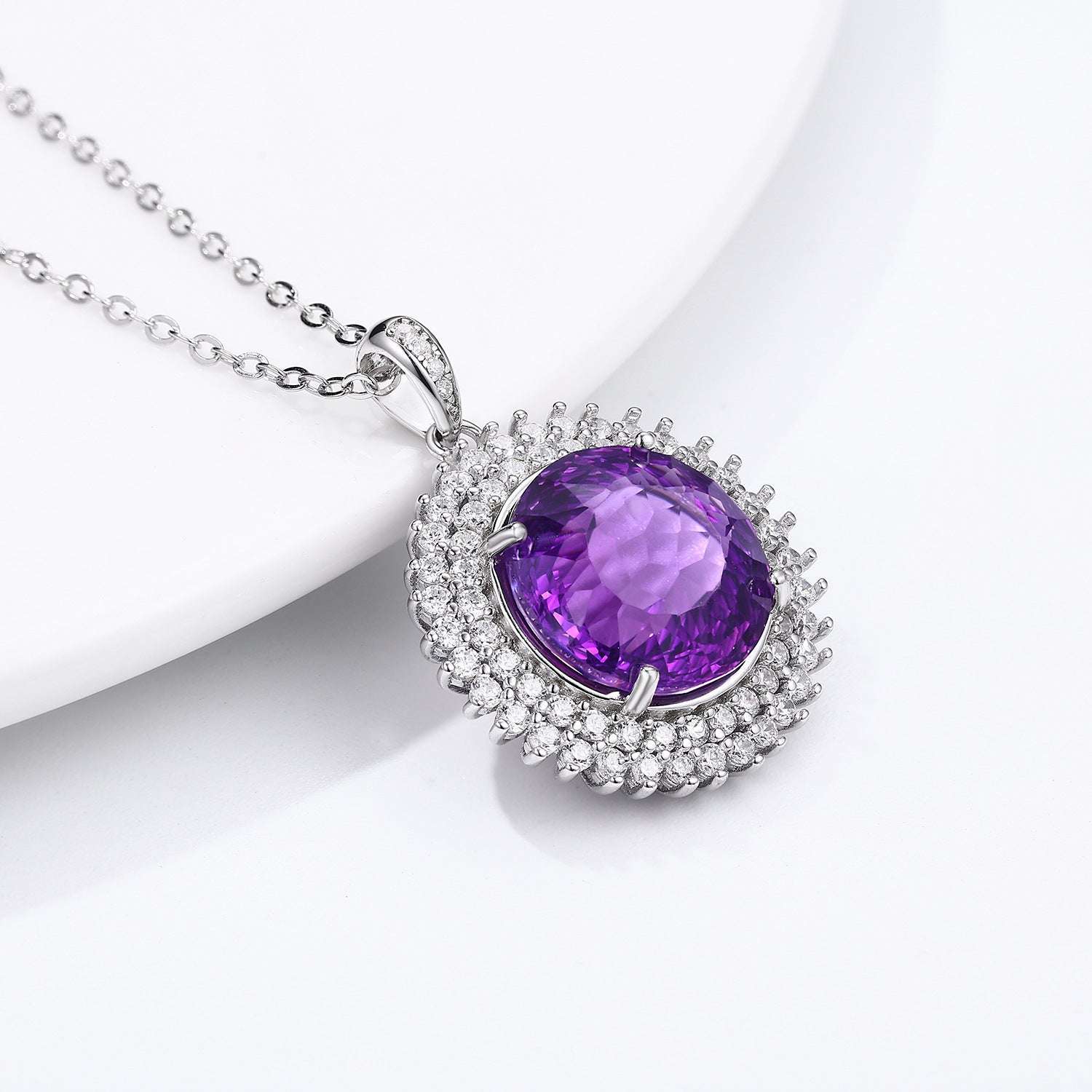 925 Silver Set Round Bird's Nest Cut Natural Amethyst Necklace