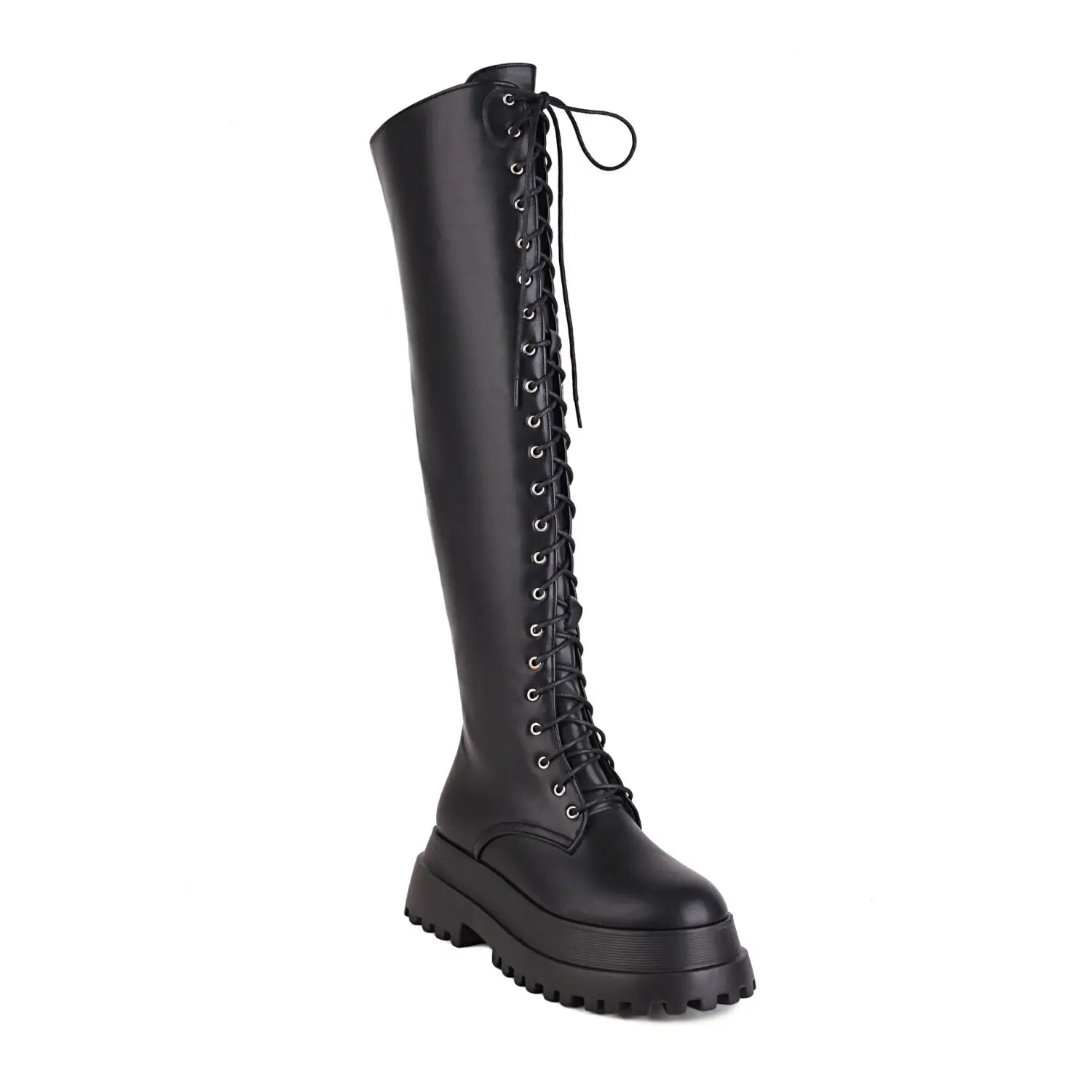 Ladies Knee High Punk Lace-up Round Toe Steampunk Style