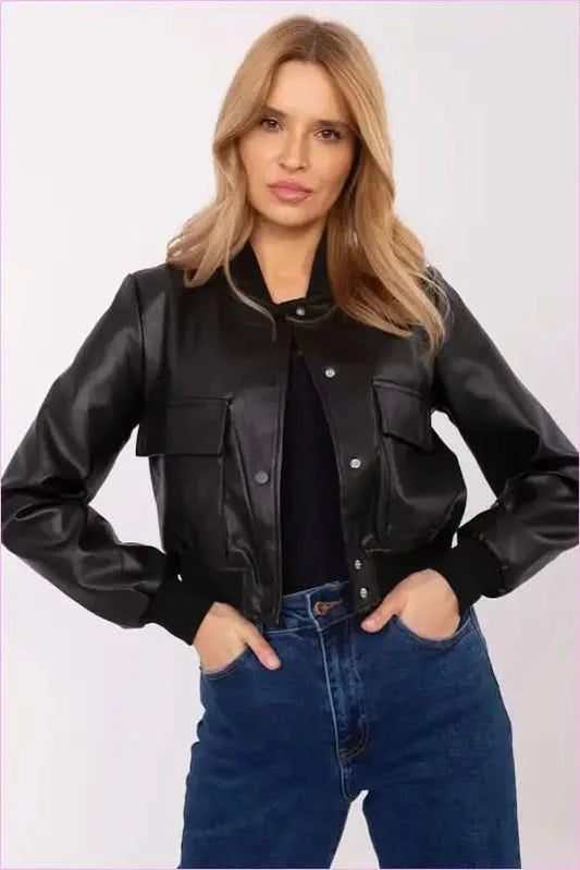 Eco Leather Bomber Jacket Women's Fashion Style NM black s