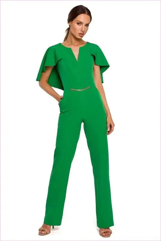 Elegant Cape Pantsuit Unique Fashion Style Moe green s
