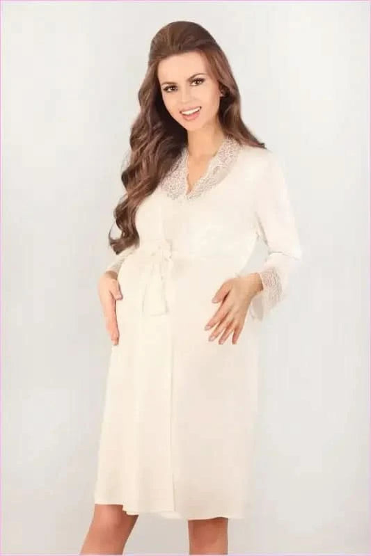 Elegant Ecru Maternity Robe for Stylish Moms Lupo Line beige 2 S/M