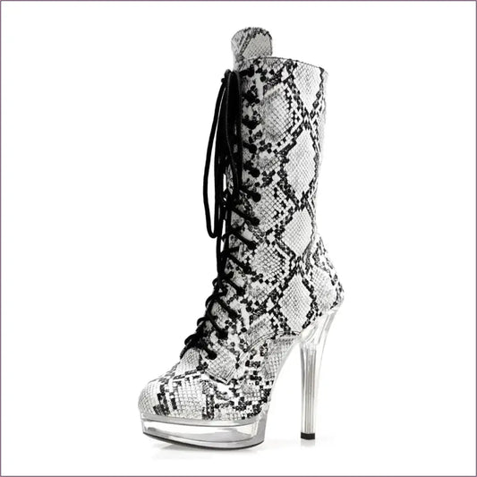 Unisex Snake Print Design Platform Heel Boots