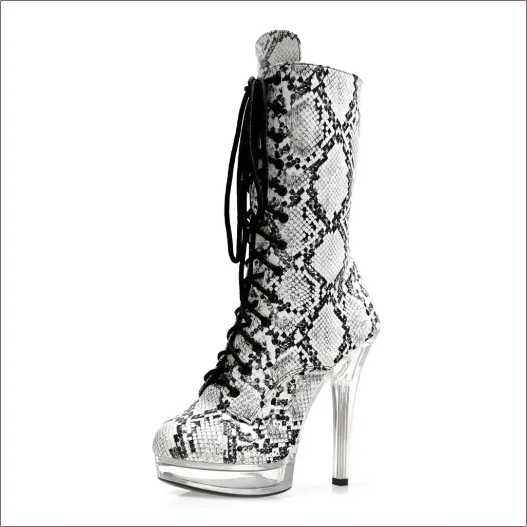Unisex Snake Print Design Platform Heel Boots
