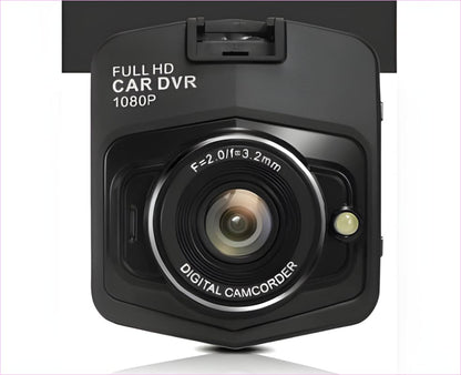 Full HD car dashboard camera with a prominent lens and compact black housing.