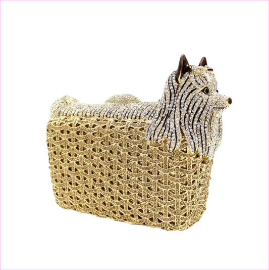 Puppy Shaped Rhinestone Bag Crystal Dinner Bag Golden