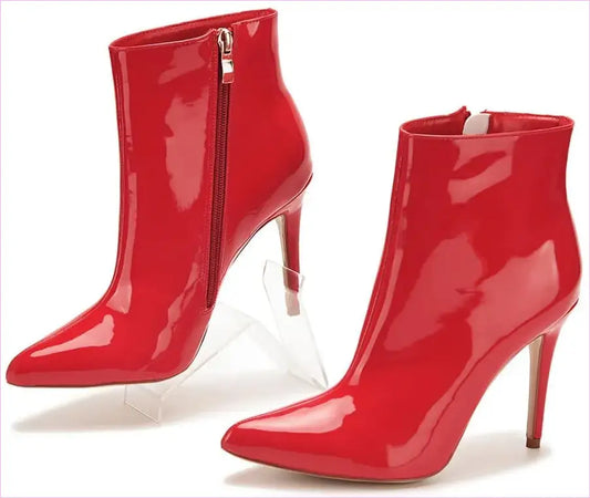 Vegan Patent Leather Pointed Toe High Heel Boots Red / 34