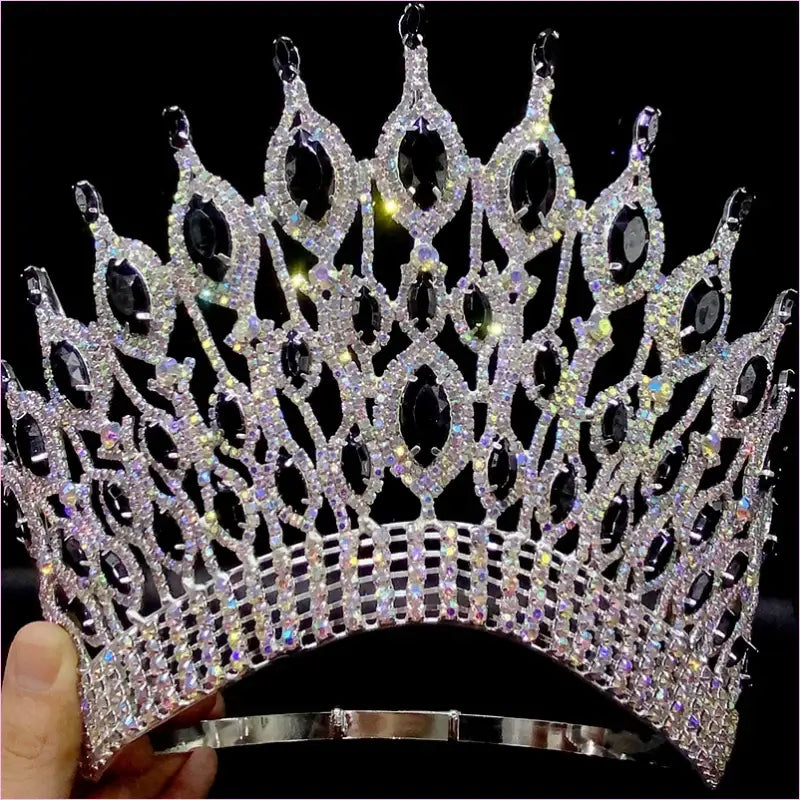 Sparkling silver Gothic Tiara Black with rhinestones for a bold bridal look.