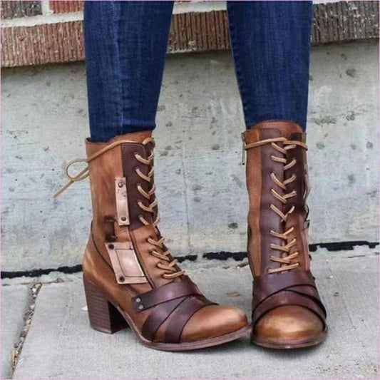Heel Pointed Toe Steampunk Calf Length Boots for Fashion