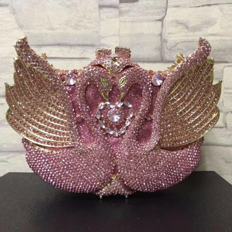 Kissing Swans Rhinestone Dinner Clutch Bag Online Pink