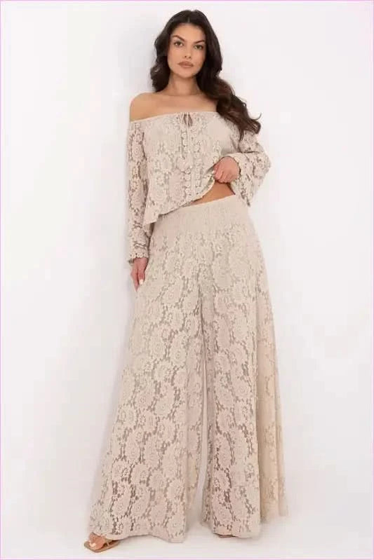 Lace Palazzo Pants Everyday Wear Fashion Style Italy Moda beige one-size-fits-all