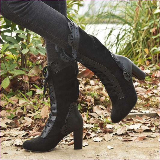 Ladies Ankle Steampunk Style Boots with Ribbon Tie Suede