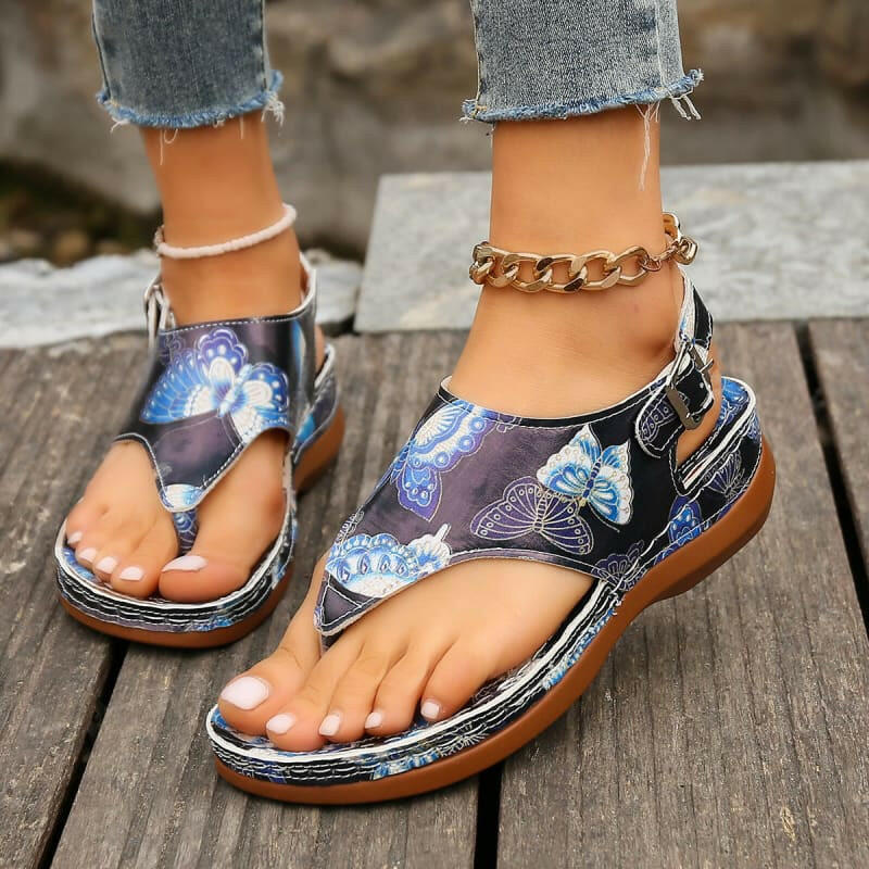 Ladies Anke Buckle Casual Wedge Sandals with Butterflies