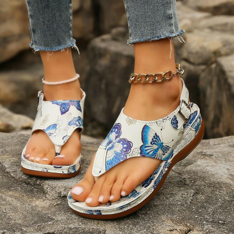 Ladies Anke Buckle Casual Wedge Sandals with Butterflies