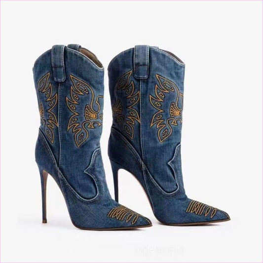 Ladies Western Cowboy Style High Heel Boots
