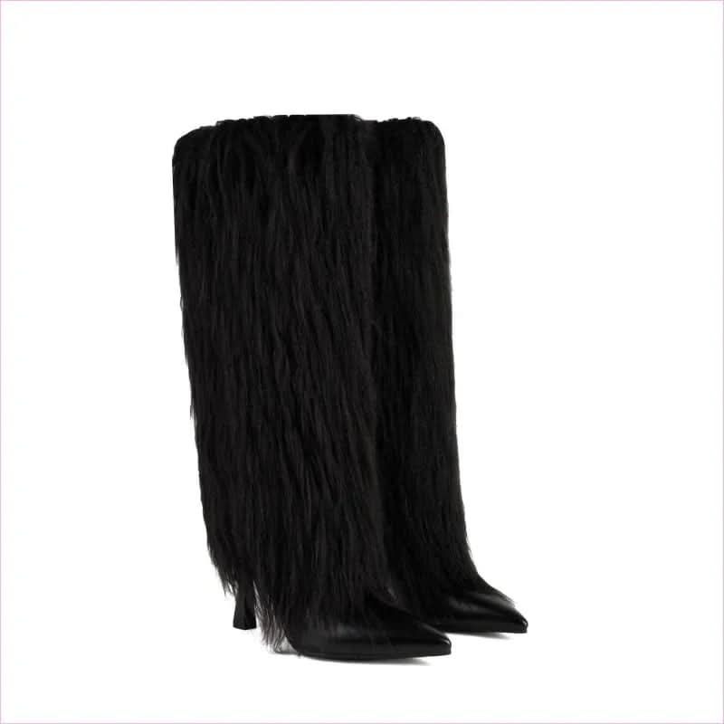 Lady Faux Fur Covered High Heel Pointed Toe Boots for Style and Elegance - Pleasures and Sins