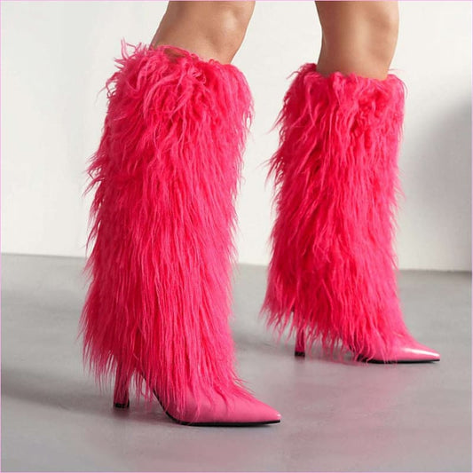 Lady Faux Fur Pointed Toe Boots for Stylish Elegance