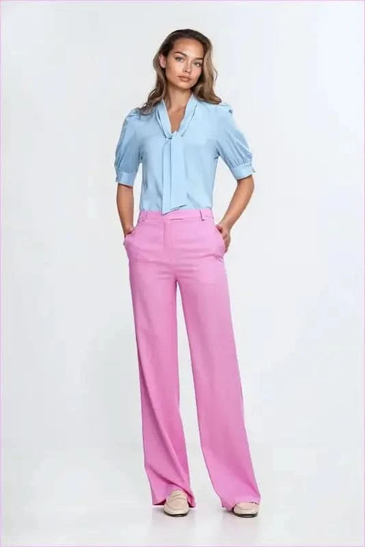 Linen Blend Silhouette Trousers Fashion Style Nife pink 36