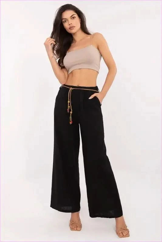 Linen Cotton Trousers for Women's Fashion Style Italy Moda black one-size-fits-all