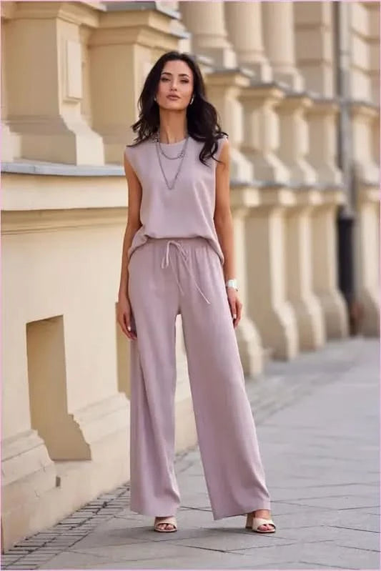 Long Leg Wide Leg Trousers Fashion Style Roco Fashion pink 36