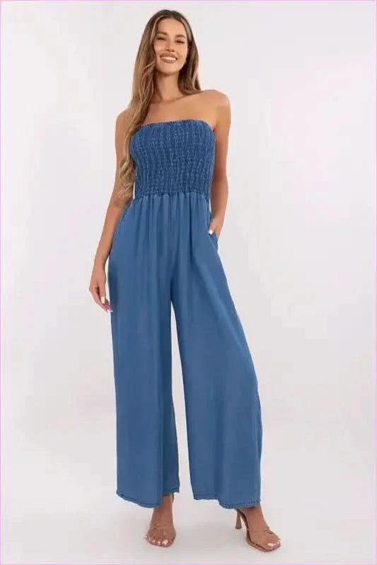 Lyocell Denim Jumpsuit Unique Style Fashion Italy Moda blue one-size-fits-all