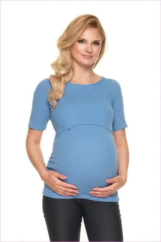 Maternity Blouse Unique Style Breastfeeding Fashion PeeKaBoo blue S/M