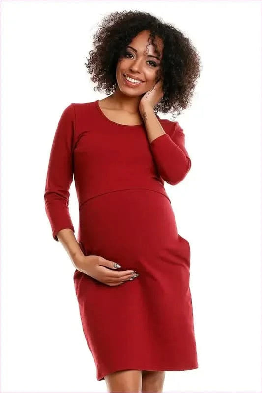 Maternity Breastfeeding Knitted Dress Fashion Style PeeKaBoo red S/M