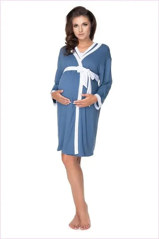 Maternity Nightgown Robe Set Unique Style Fashion PeeKaBoo blue S/M