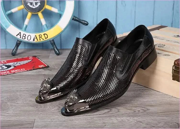 Metallic Gold and Silver Pointed Toe Leather Formal Shoes - Pleasures and Sins