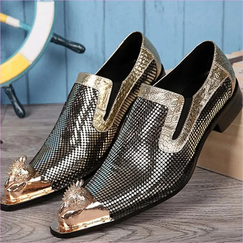 Metallic Gold and Silver Pointed Toe Leather Formal Shoes - Pleasures and Sins