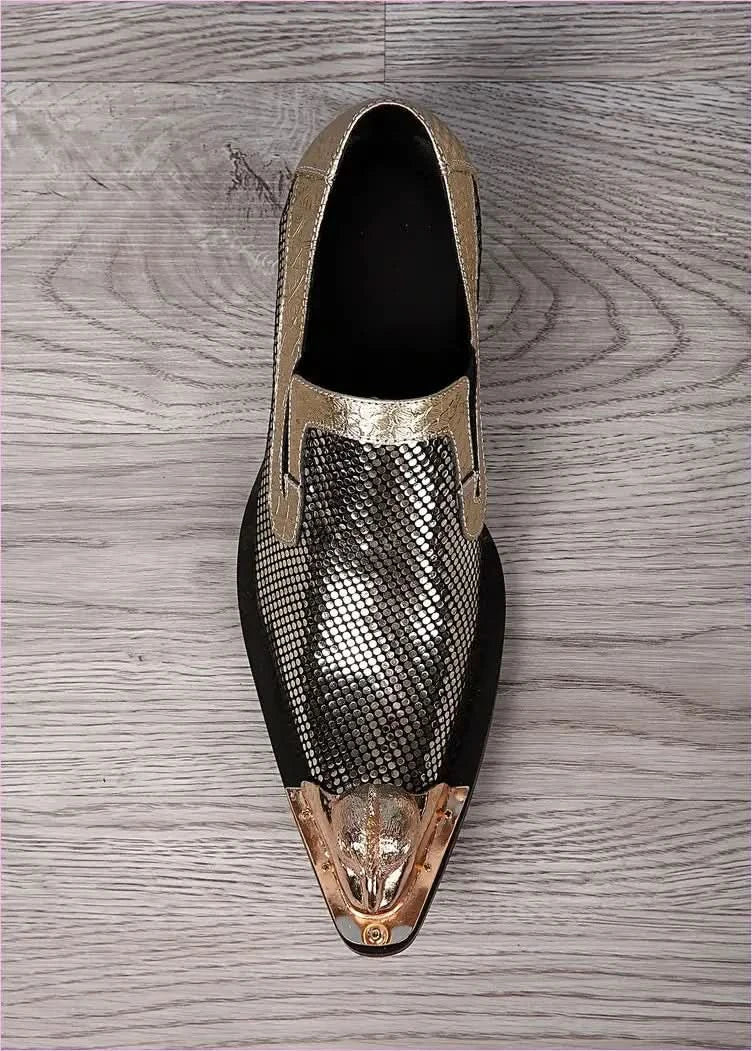 Metallic Gold and Silver Pointed Toe Leather Formal Shoes - Pleasures and Sins