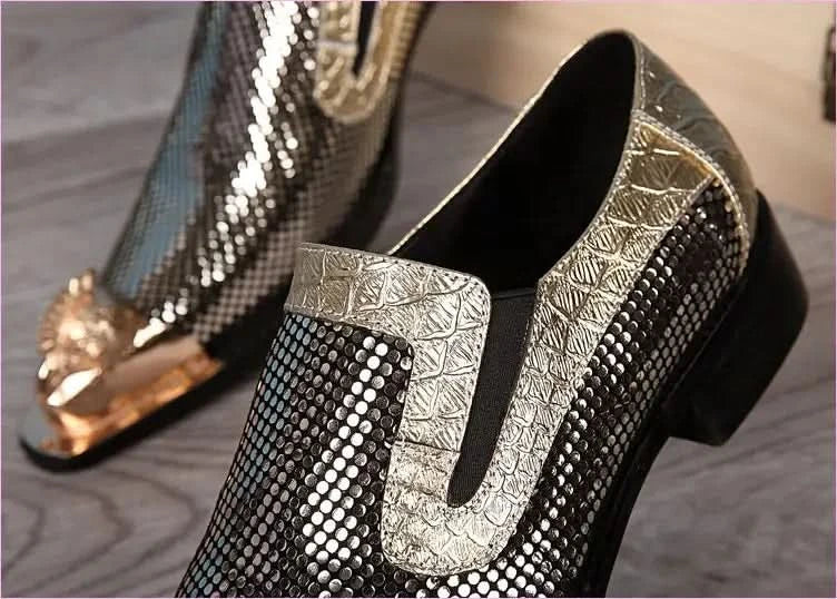 Metallic Gold and Silver Pointed Toe Leather Formal Shoes - Pleasures and Sins