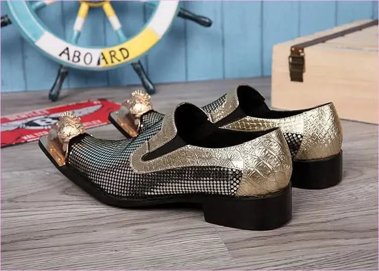 Metallic Gold and Silver Pointed Toe Leather Formal Shoes - Pleasures and Sins