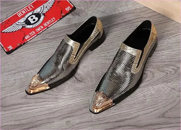 Metallic Gold and Silver Pointed Toe Leather Formal Shoes - Pleasures and Sins