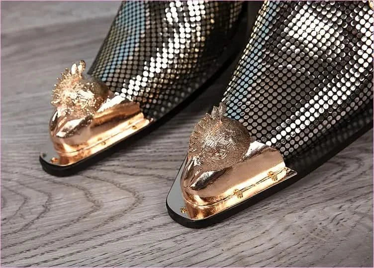 Metallic Gold and Silver Pointed Toe Leather Formal Shoes - Pleasures and Sins