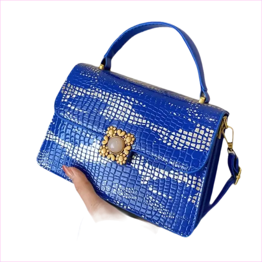 Womens Crocodile Pattern PU Leather Messenger Bag Blue