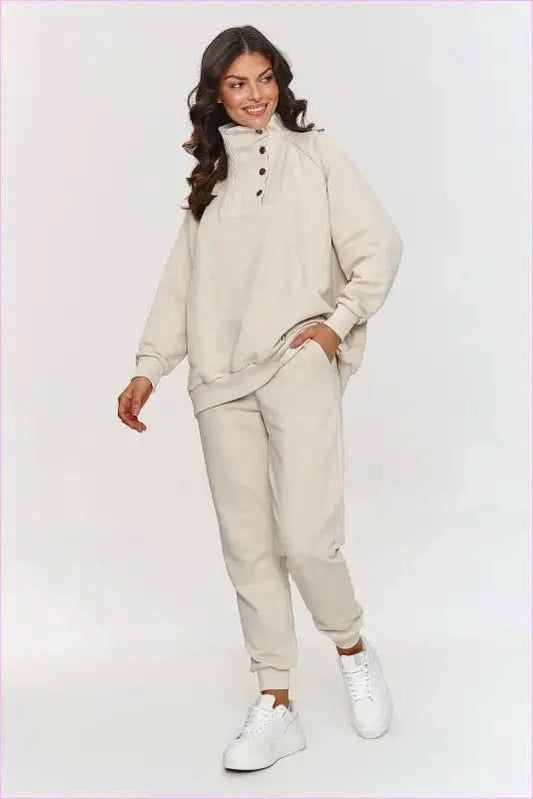 Minimalist Snap Blouse Set Unique Style Fashion Makadamia beige one-size-fits-all