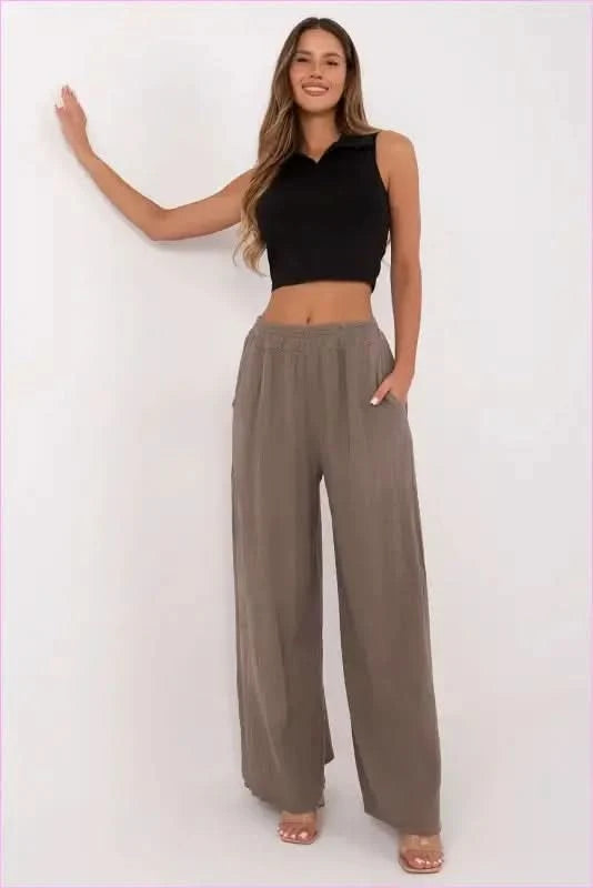 Muslin Trousers Cool Summer Style Italy Moda brown one-size-fits-all