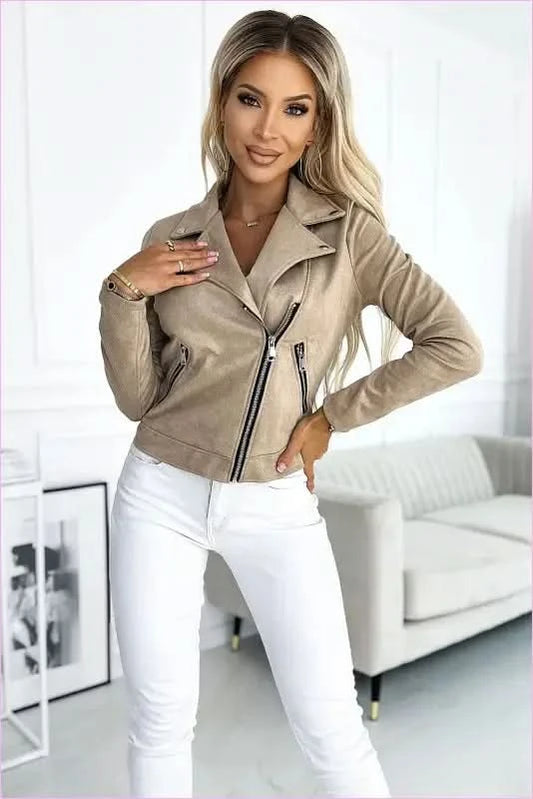 Numoco Beige Suede Ramoneska Unique Style Jacket Numoco