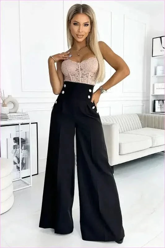 Numoco Black Wide Leg Pants High Waist Fashion Numoco