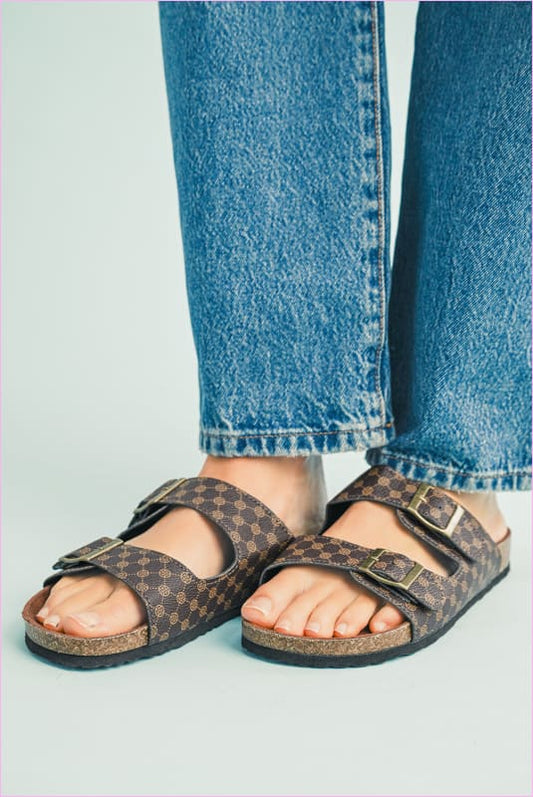 Open Toe Buckle Plaid Summer Shoes for Fashionable Summer