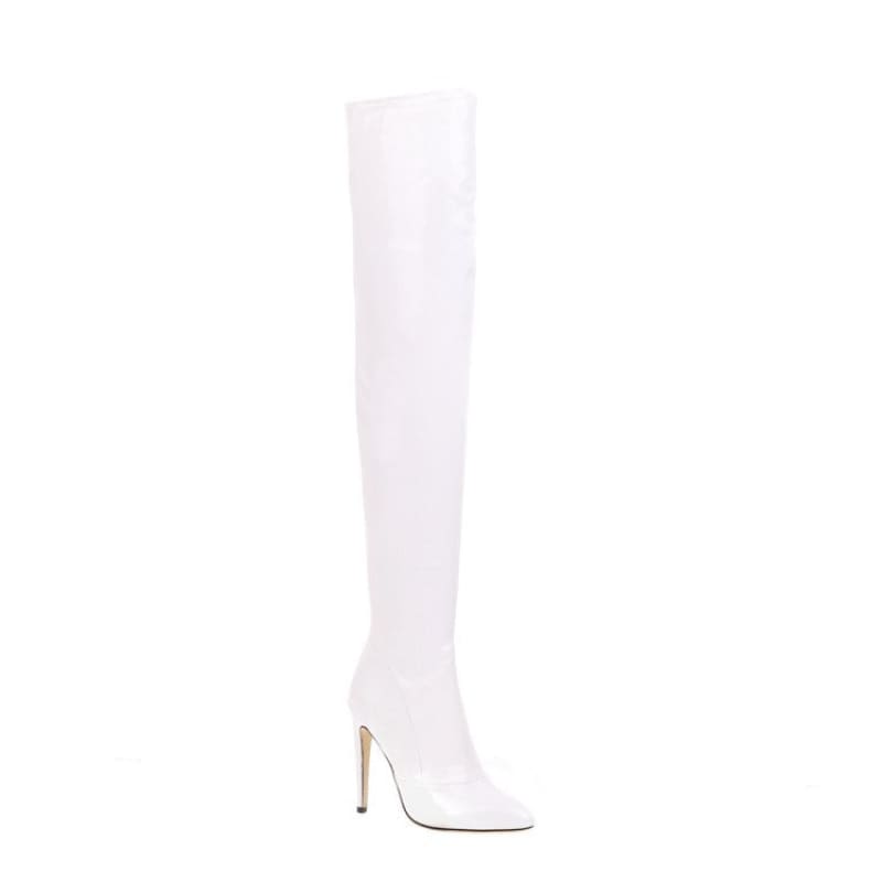 Over The Knee Patent Leather High Heel Womens Boots - Bold